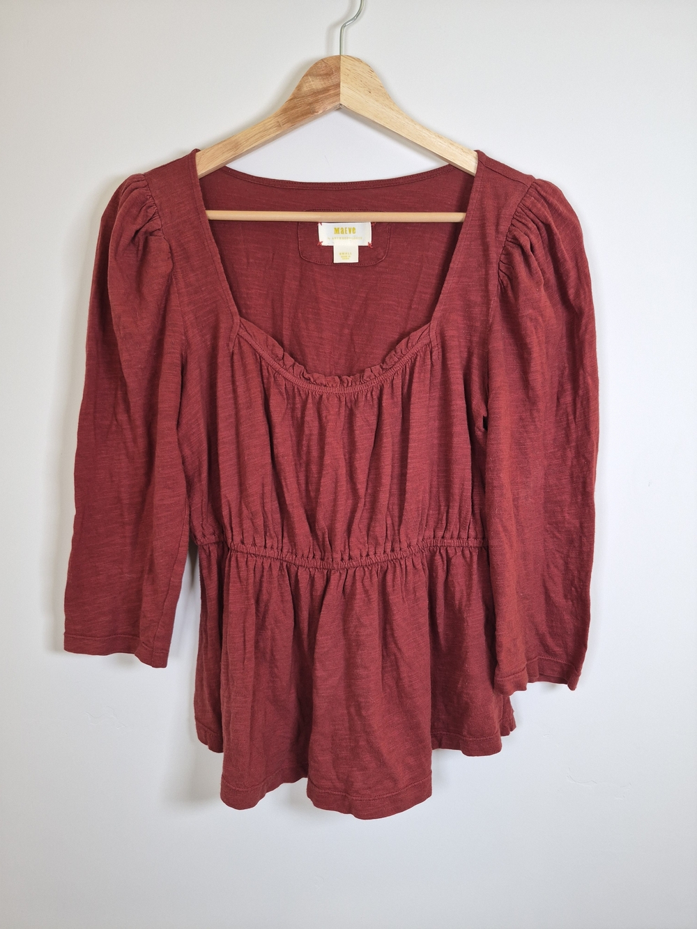 Maeve Anthropologie Rust Red Peasant Tunic Top Puff Sleeve Size S